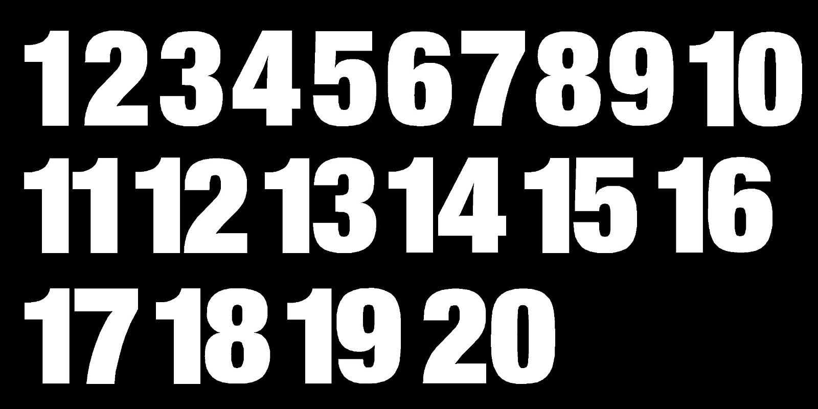 1-20 Numbers Reflective White Sticker Vinyl Decals 1" – 10" Set Of 20 (586-R)