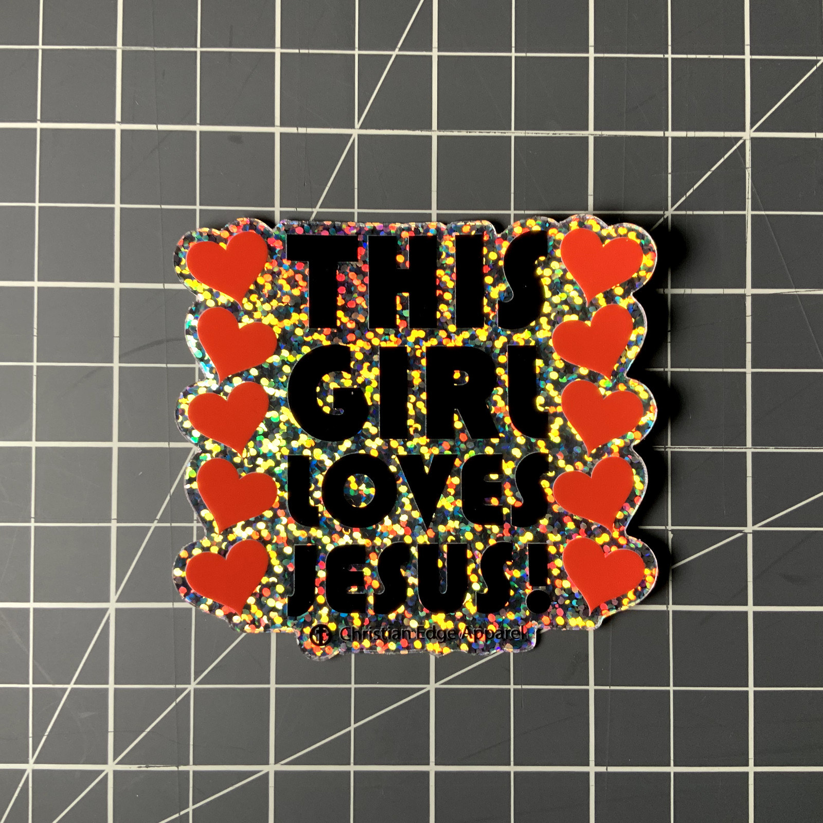 This Girl Loves Jesus Glitter Vinyl Sticker 3” CEA Red Heart Christ Bible Bottle