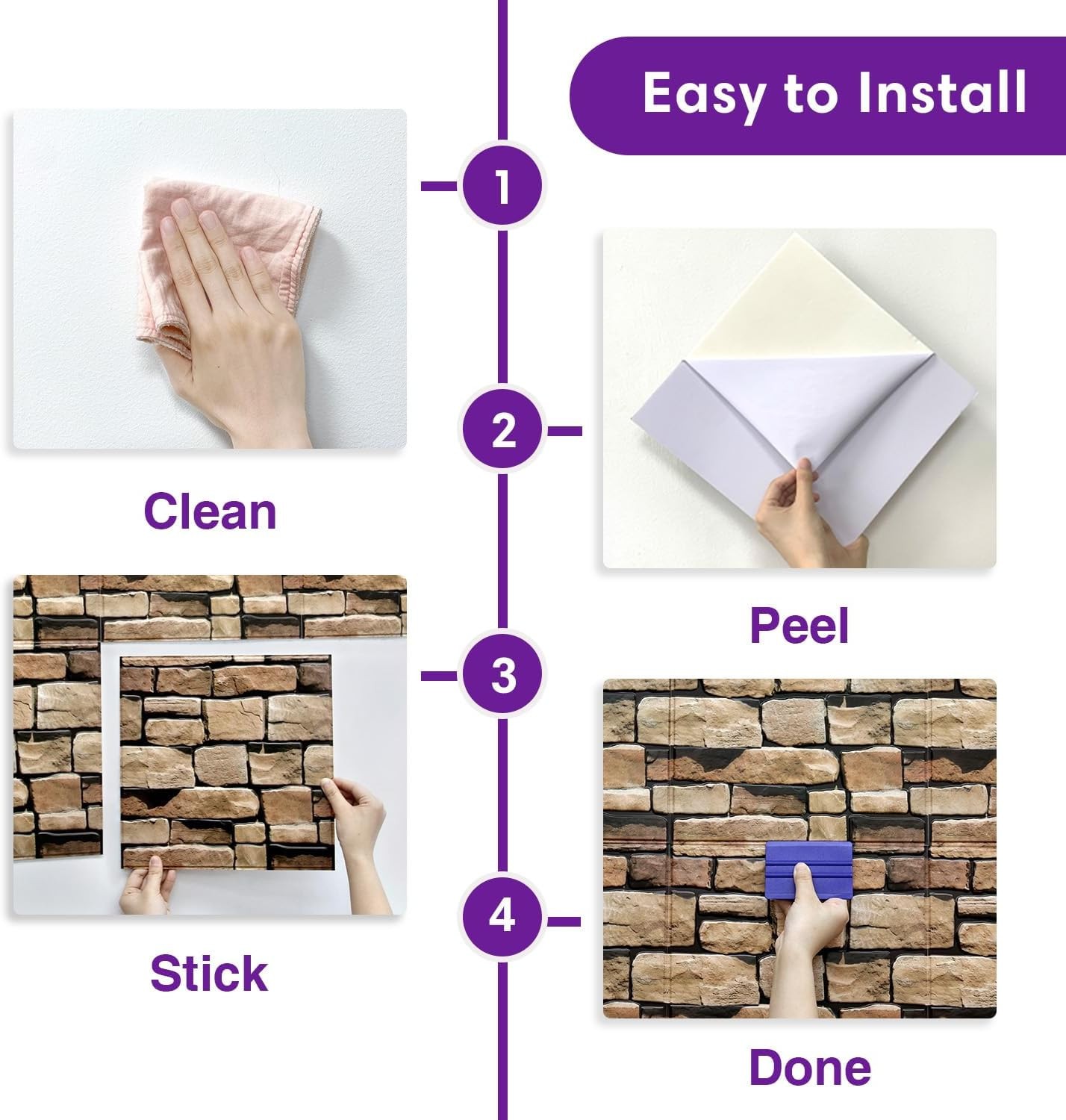 3D Peel and Stick Faux Stone Wall Panels 11.8" x 11.8" 10-Pack, Stone-Look Wa…