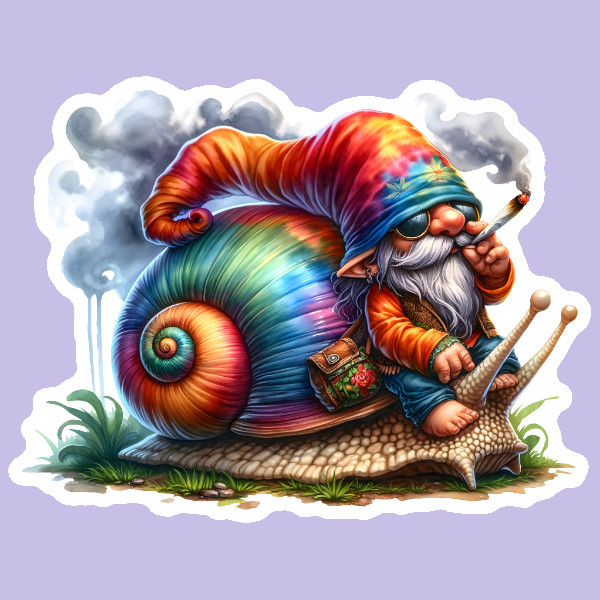 Gnome Snail Weed Smoker Vinyl Sticker Stoner Laptop Weatherproof Hippie Retro