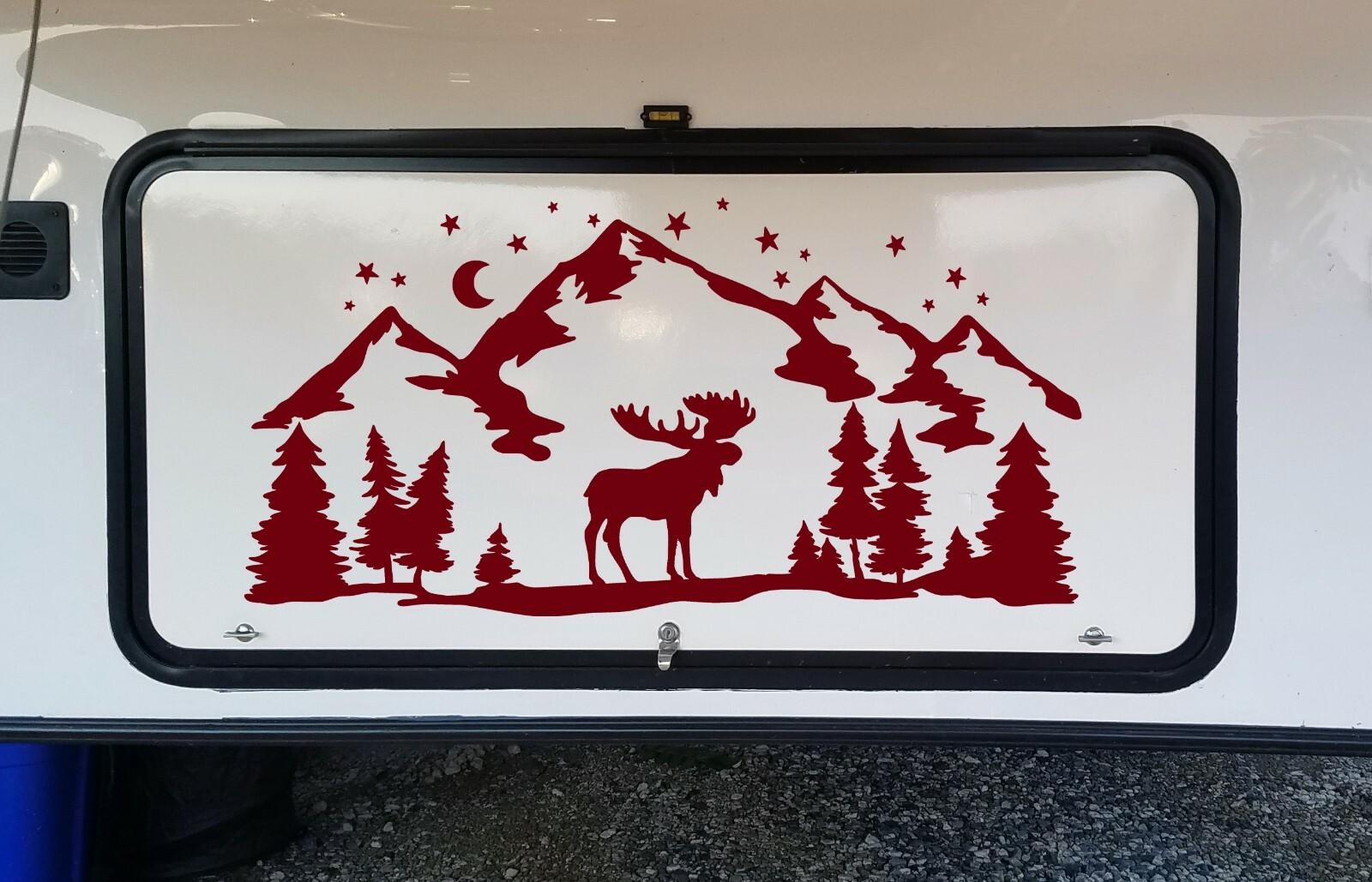 Moose Mountains Forest Moon Scene – RV Camper Graphics – Die Cut Sticker