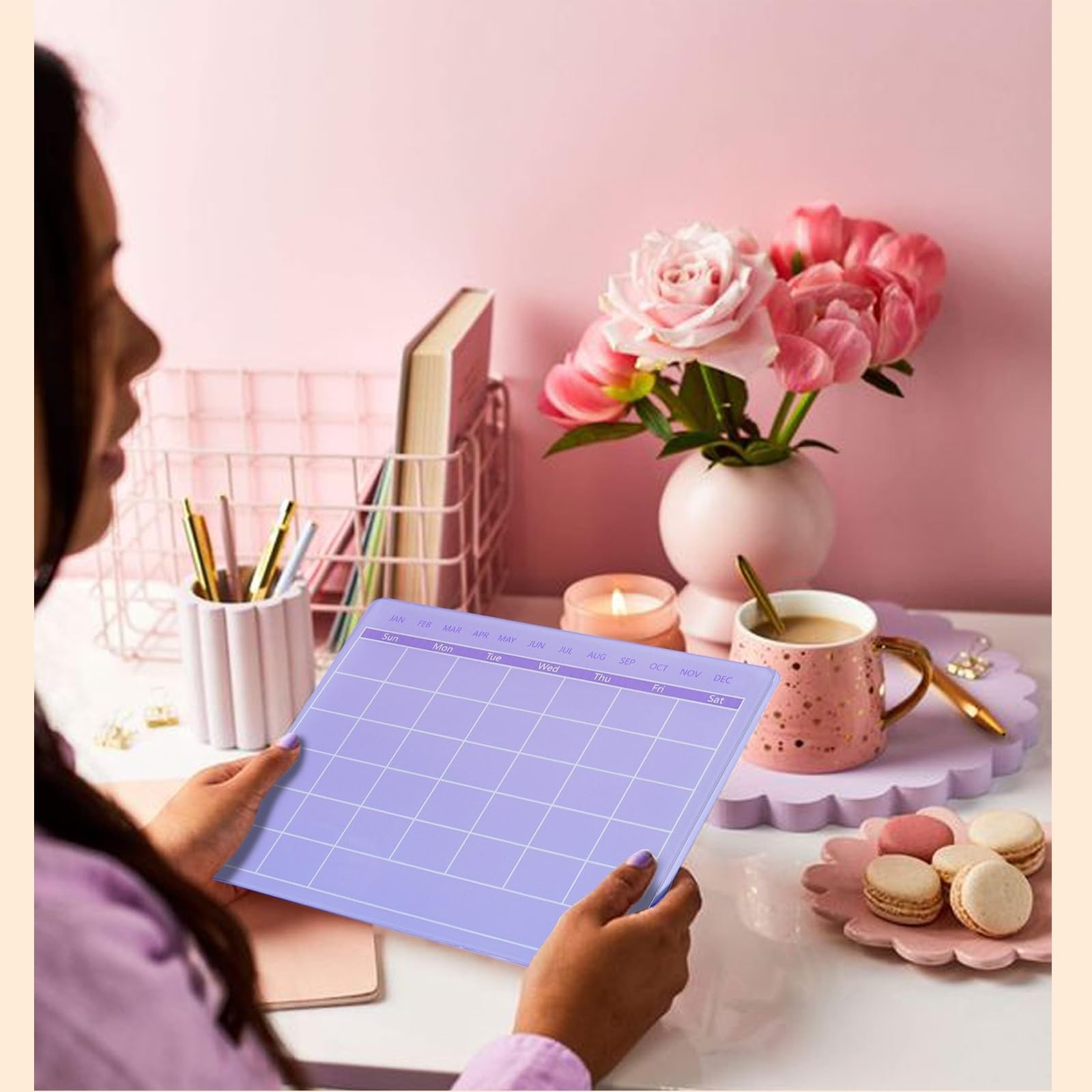 Calendar Dry Erase Board,12"X10",Acrylic Desk Calendar with Stand,Purple Dry …