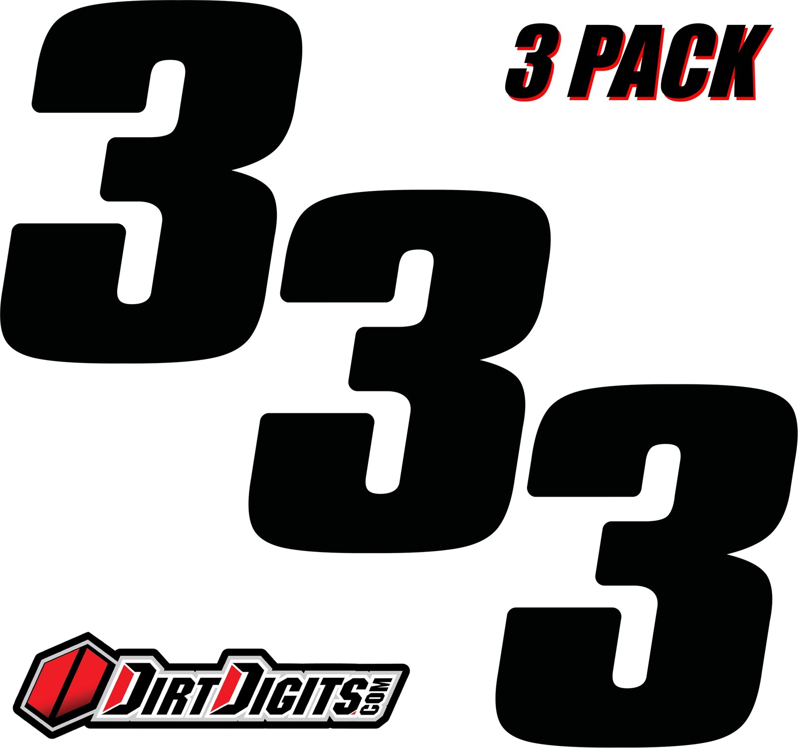 Dirt Digits DD53B-3 Black 5.5" High-Gloss Precision Die Cut Vinyl Number 3, 3…