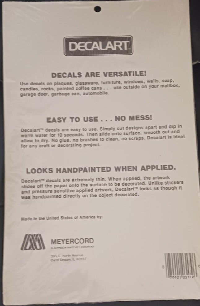 Vintage MEYERCORD 1981 decal. Never opened craft 9 by 6 1/2