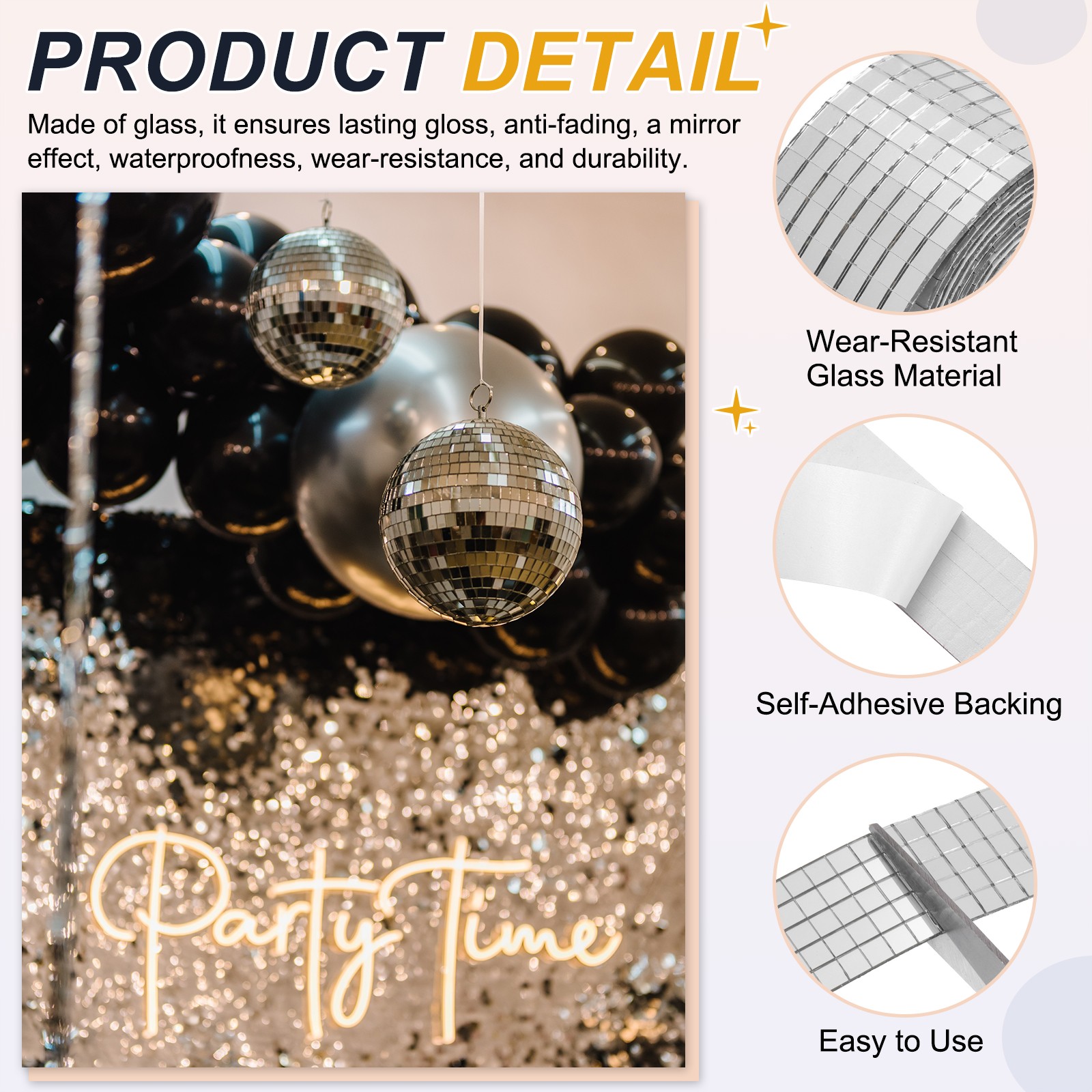 5x5mm Self Adhesive Mirrors Mosaic Tiles, 6400 Pcs Mosaic Sticker, Black Silver