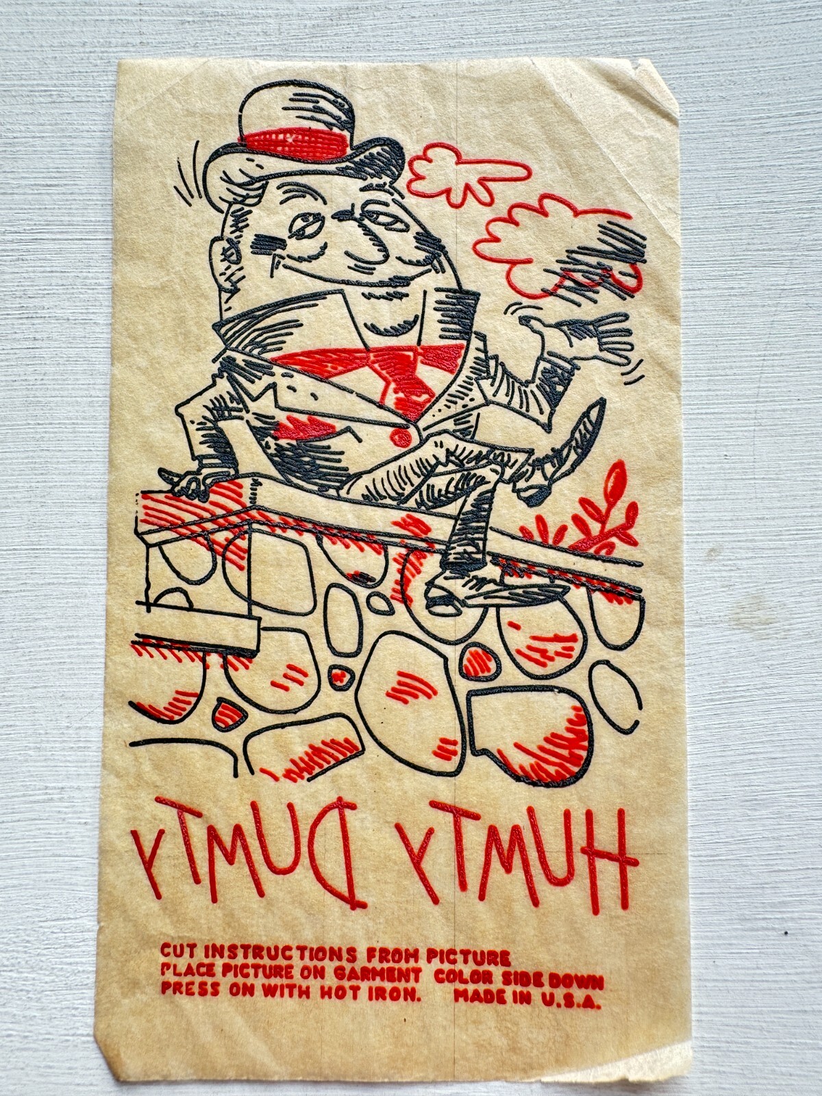 1940's Clothing Iron on Decal of Humpty Dumpty