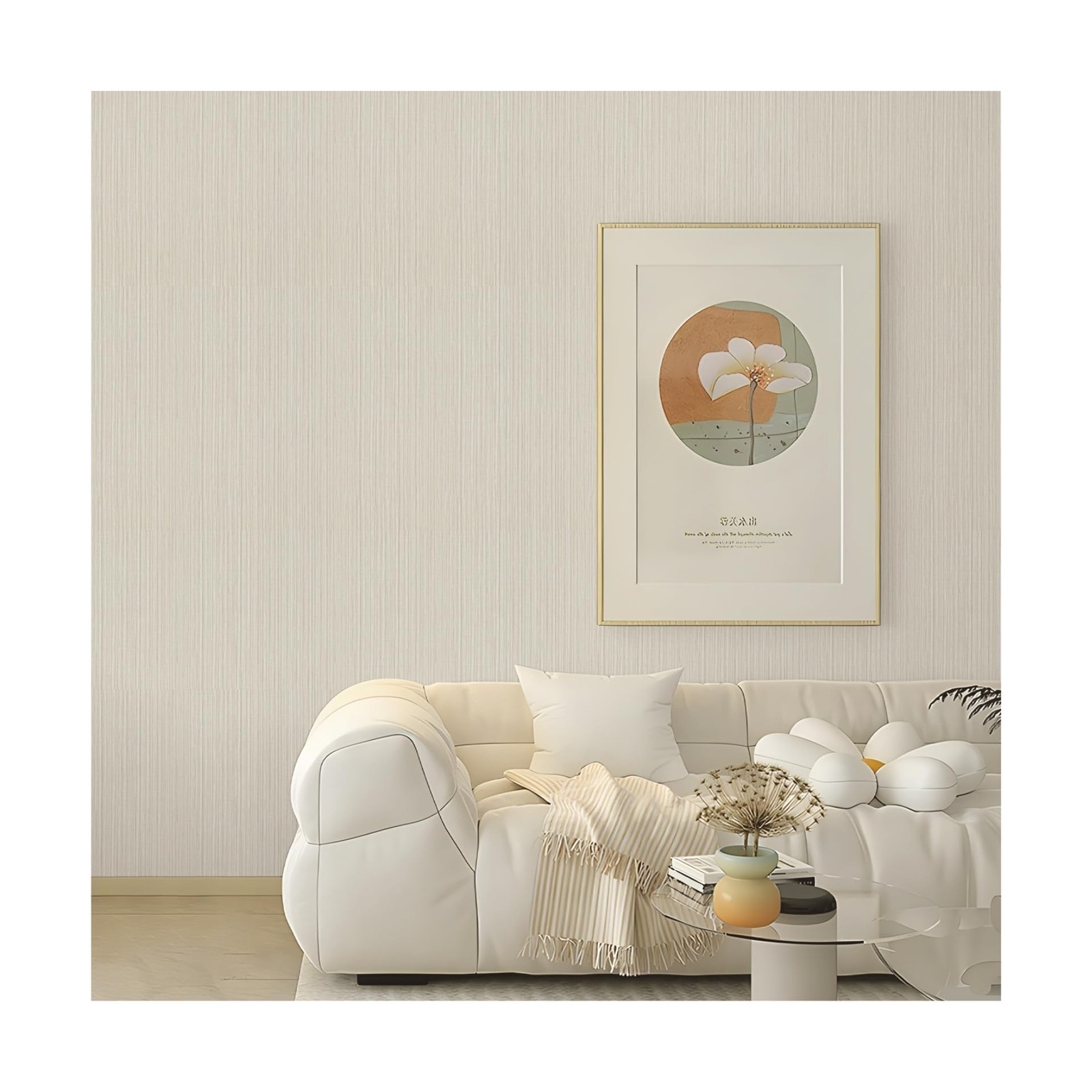 TANONE Beige Grasscloth Peel and Stick Wallpaper 17.7" x 118", Self-Adhesiv…