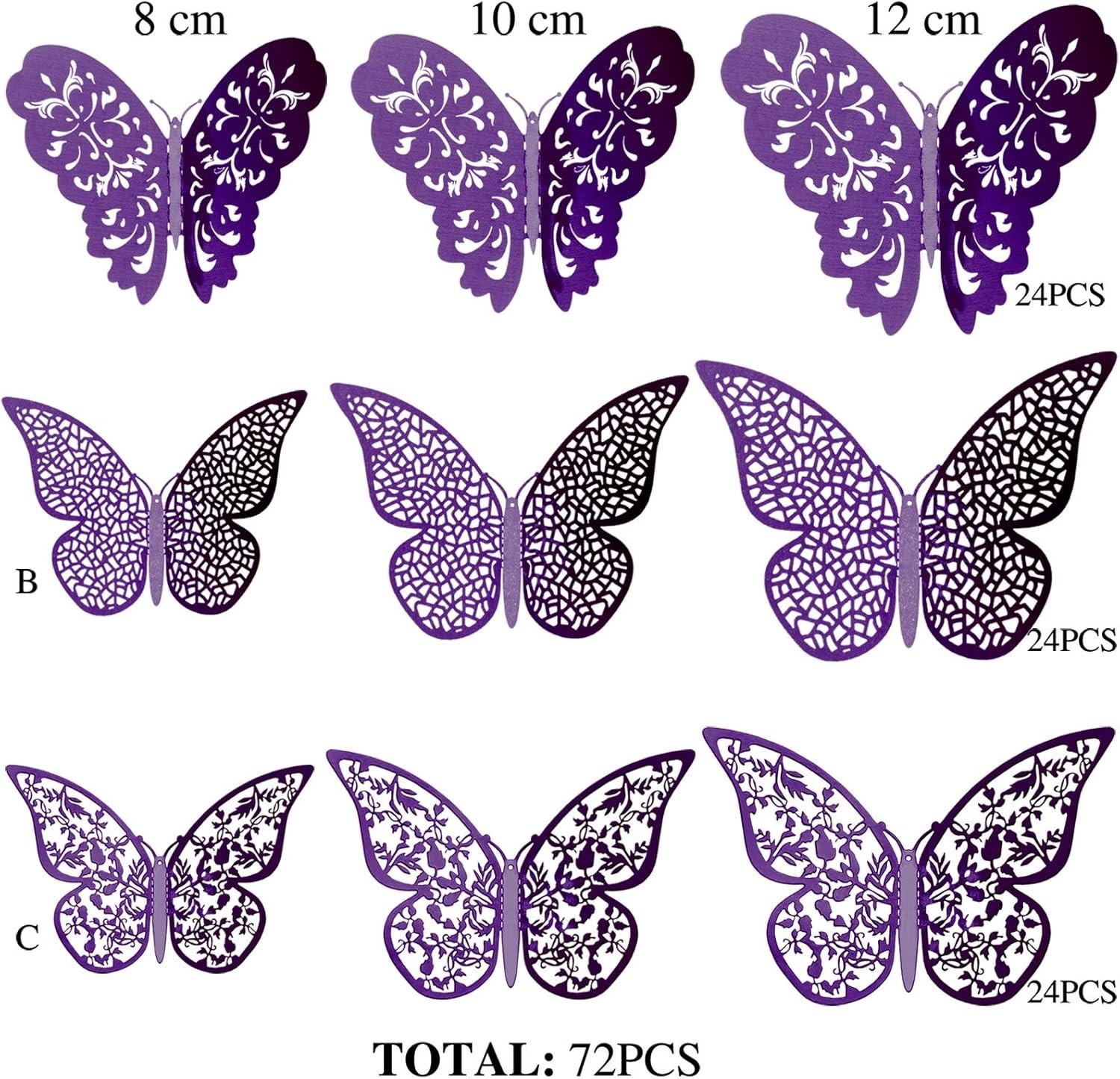 72 Pieces 3D Butterfly Wall Decals Sticker Decal Wall Decor Art Decorative St…