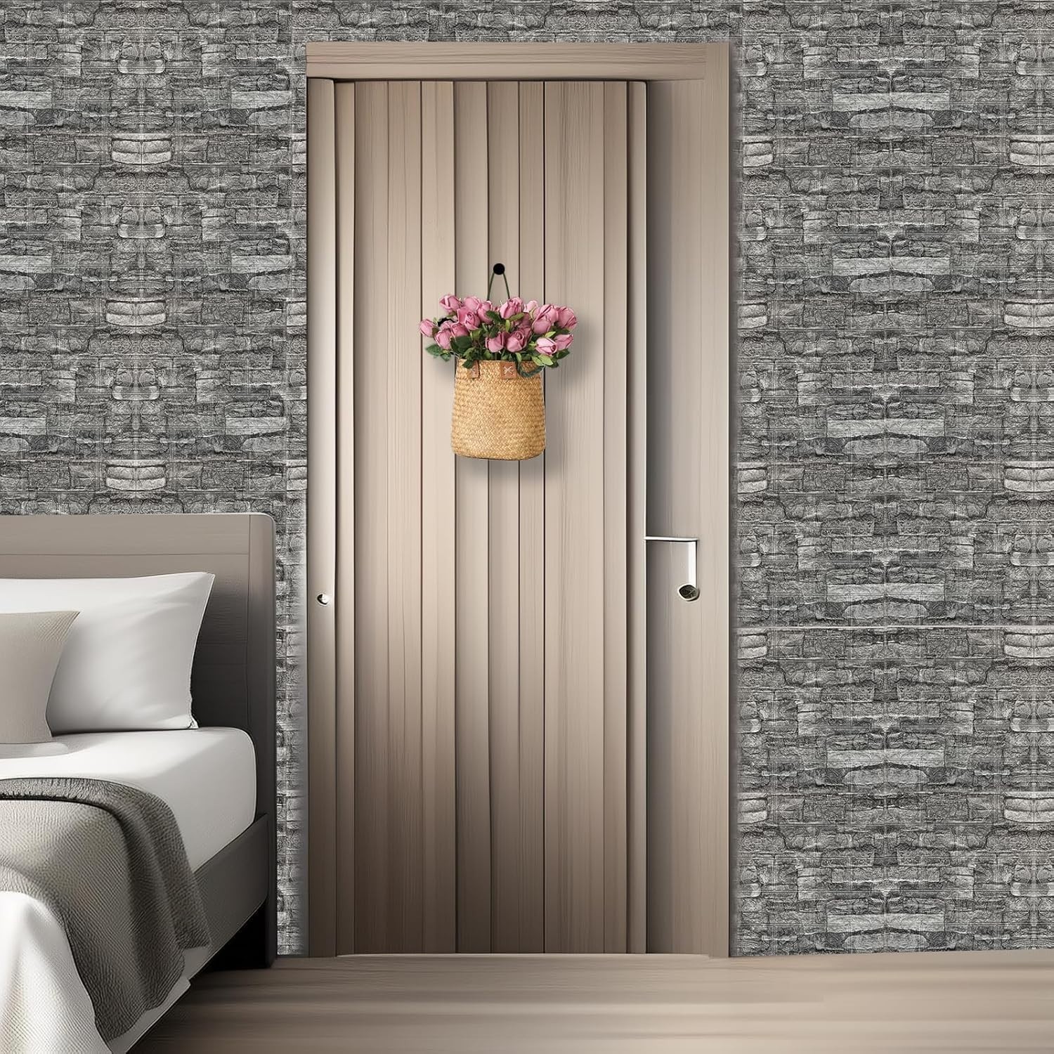 Peel and Stick 3D Wall Panels in Black Grey Stone for Home Decoration