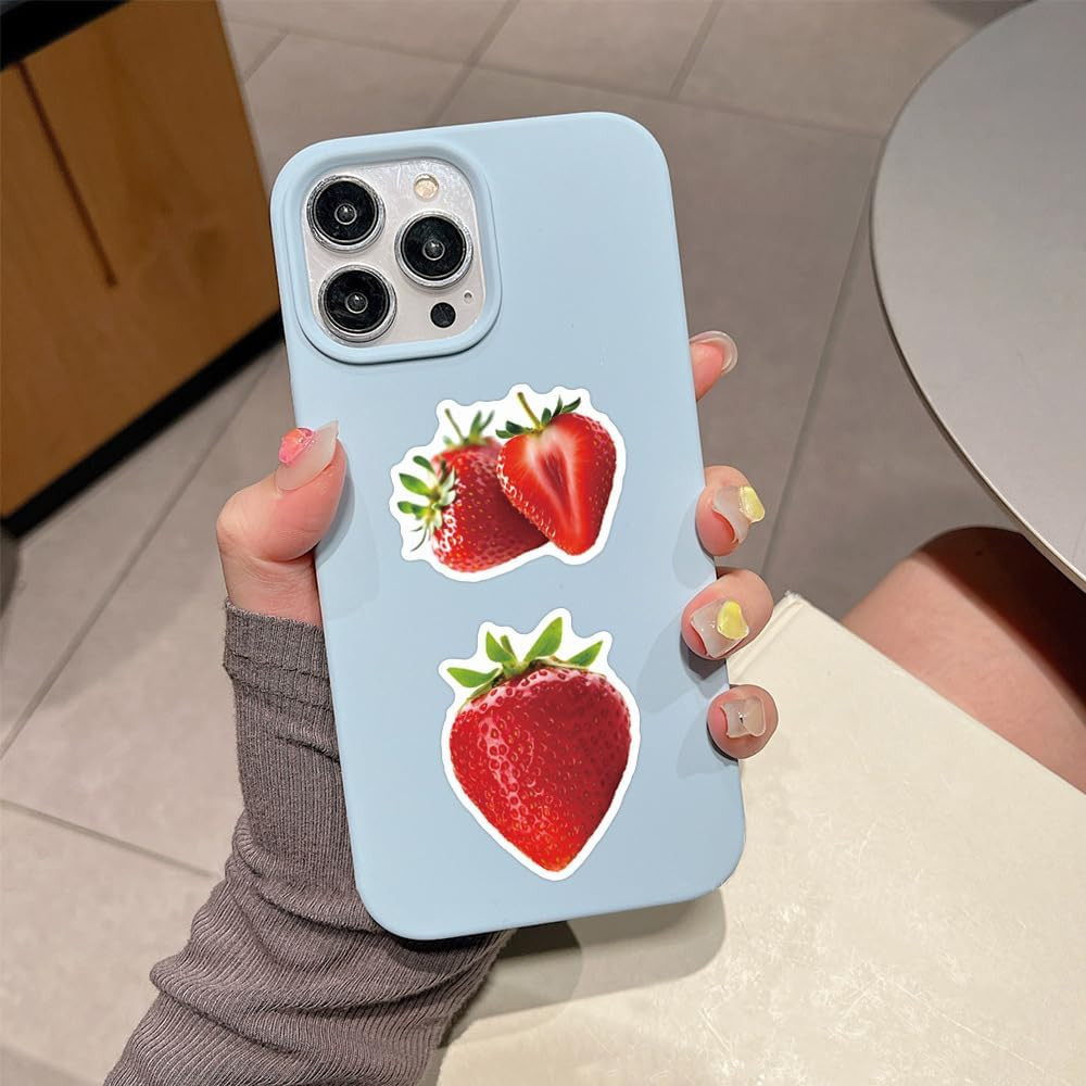 55 PCS Strawberry Stickers, Waterproof Vinyl Fresh Strawberry Decals for Skatebo