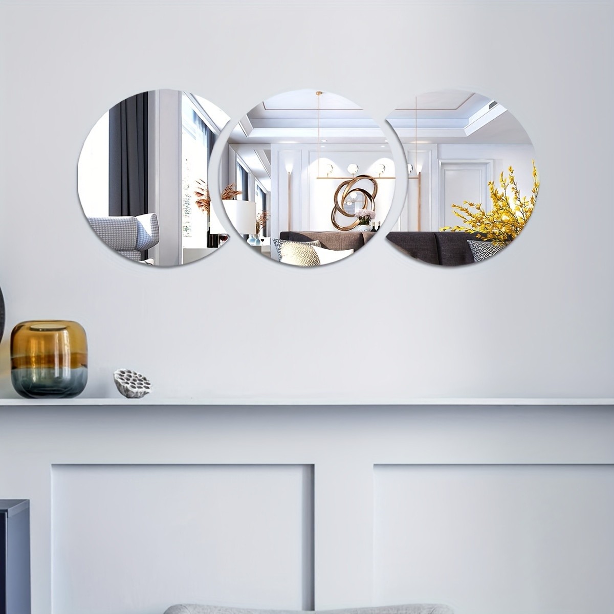 Vertical Stacked Round Mirror Decal Lightweight Safe Modern Living Room Wall Art