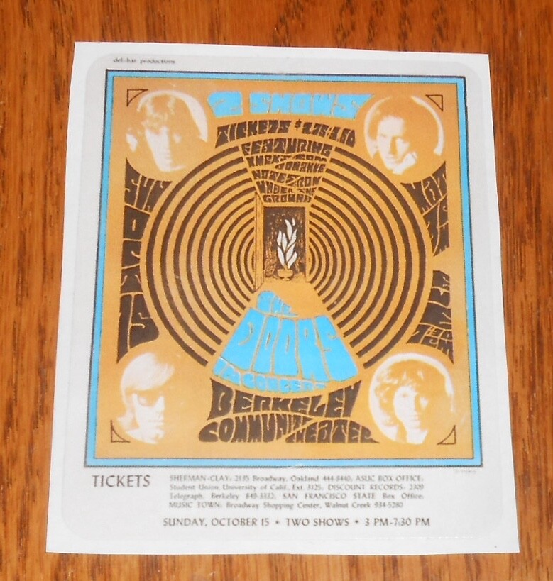 The Doors Sticker Vintage 3×3.5 RARE Jim Morrison Berkeley Center