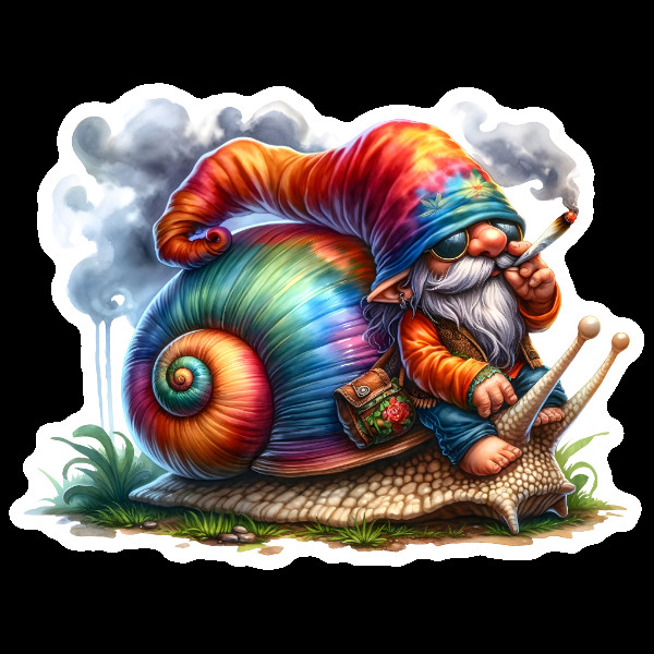 Gnome Snail Weed Smoker Vinyl Sticker Stoner Laptop Weatherproof Hippie Retro