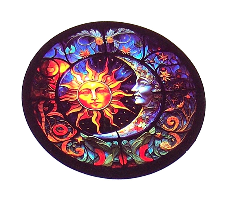 STAINED GLASS – Die Cut Sticker Decal Stained Glass Sun & Moon