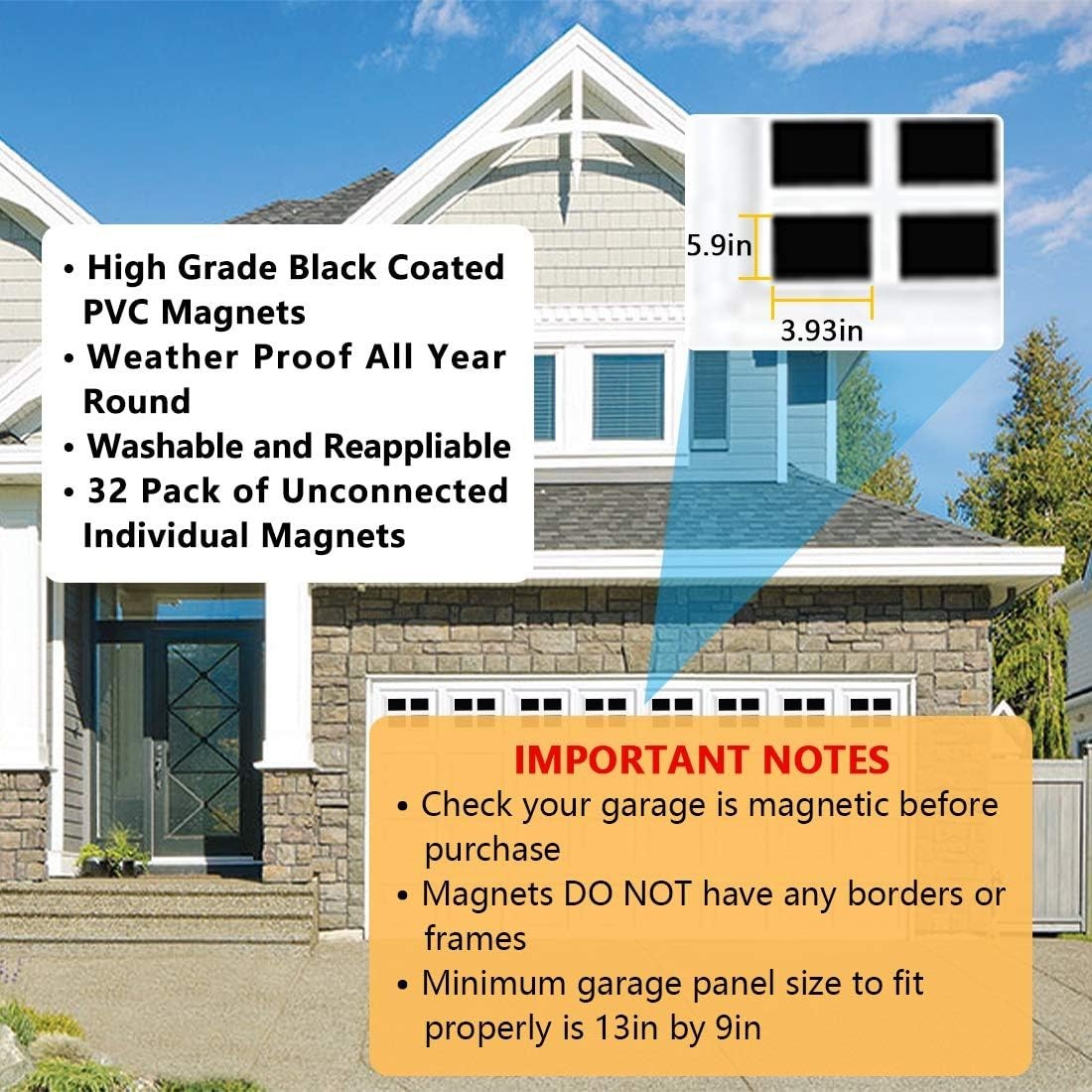 Magnetic Garage Door Windows Hardware Faux PVC Fake Decorative Window Decals Kit