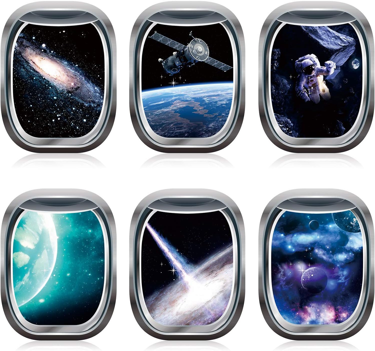 6 Pieces 3D Space Wall Decals Galaxy Window Stickers for Wall Outer Space Decor
