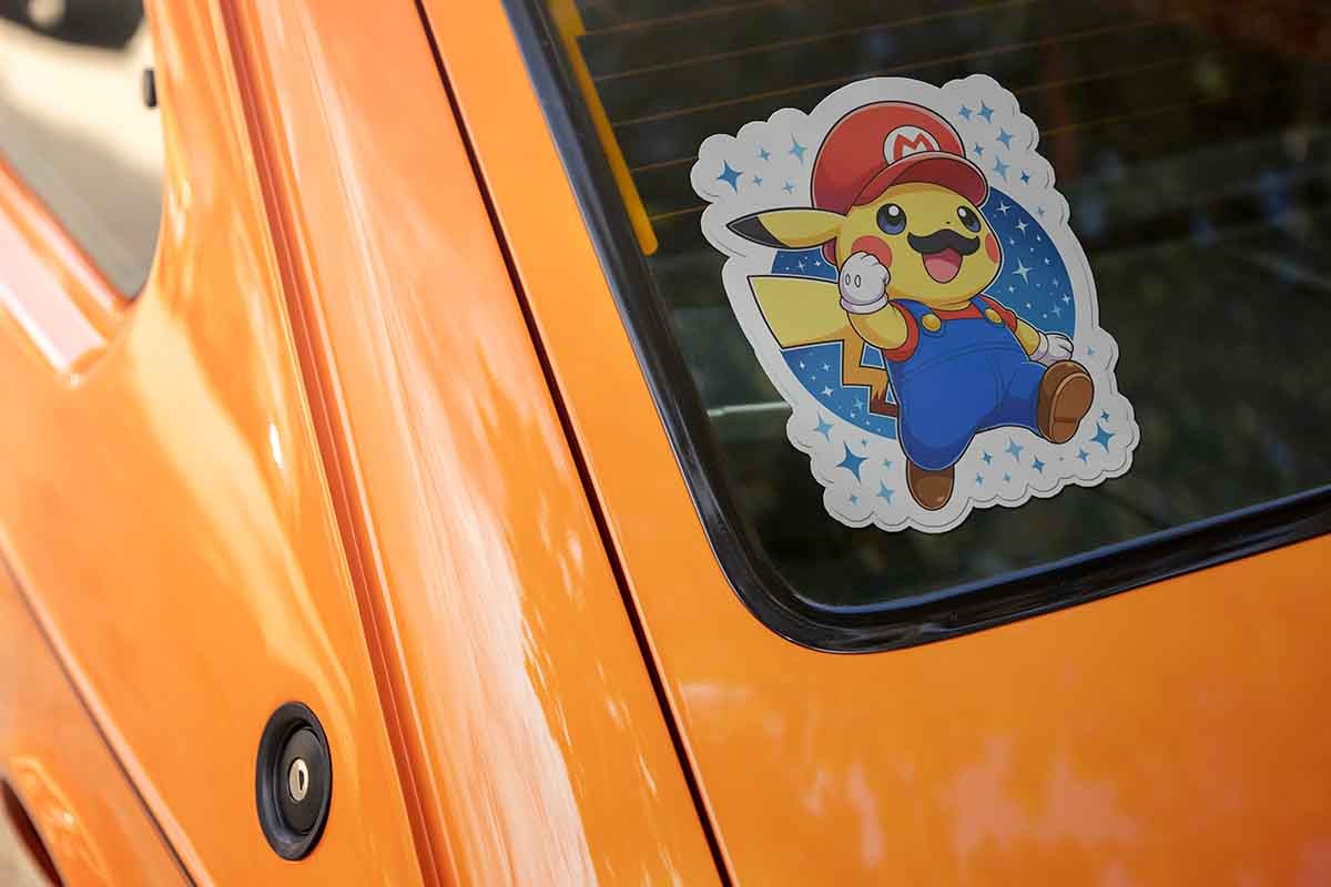 Pikachu Mario Costume Decal – Cute Pokémon x Mario Crossover Anime Car Sticker
