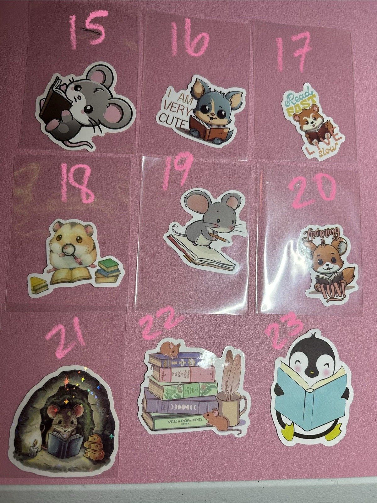 Animals Reading Books Stickers – Dragons , Cats , Mice, Penguins, Birds