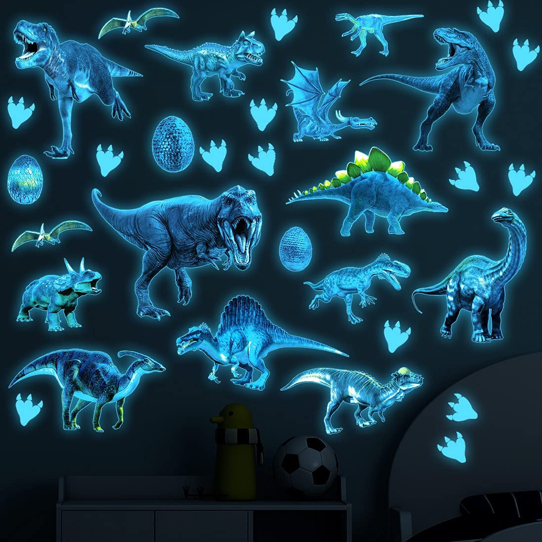 Glow in the Dark Dinosaur Wall Decals Stickers for Kids Bedroom Nursery Decor