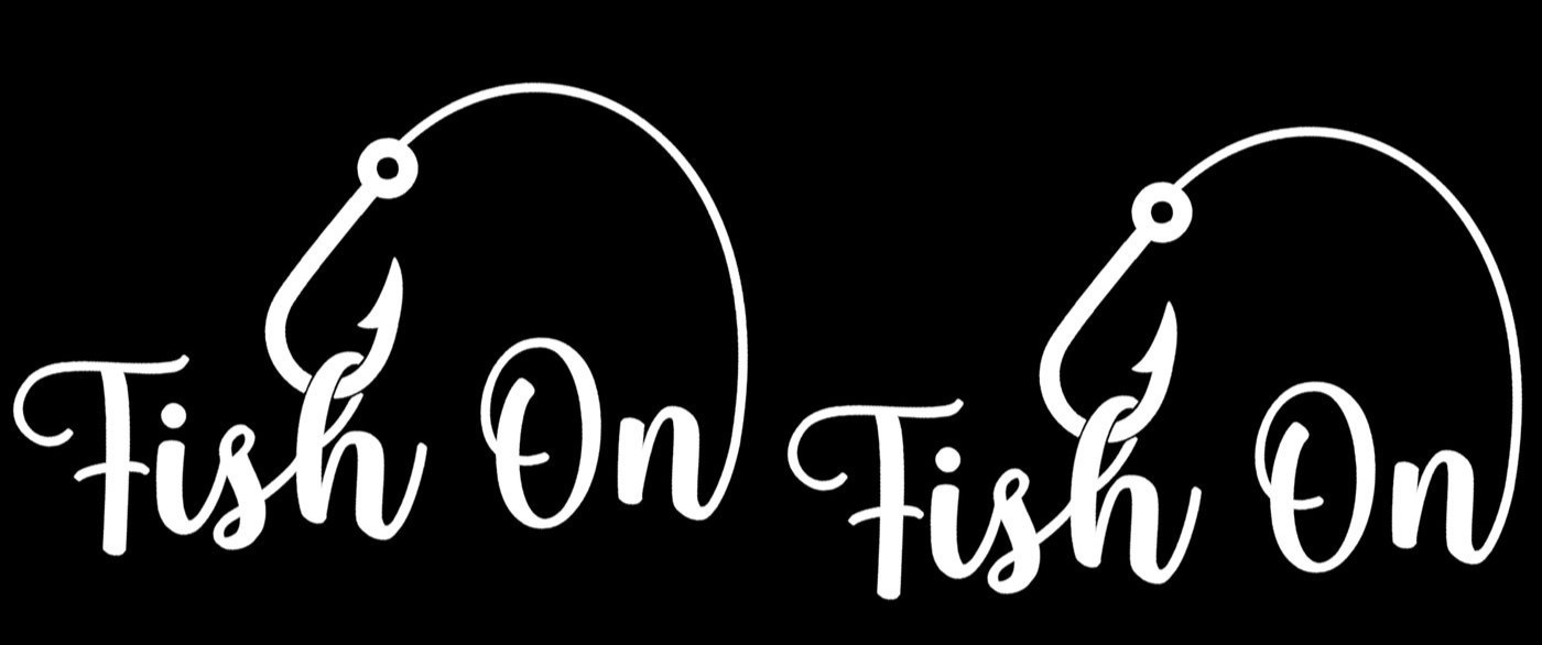 Fish On Fishing Hook Two Pack 5" White or Black Vinyl Decals Vehicle Window Boat