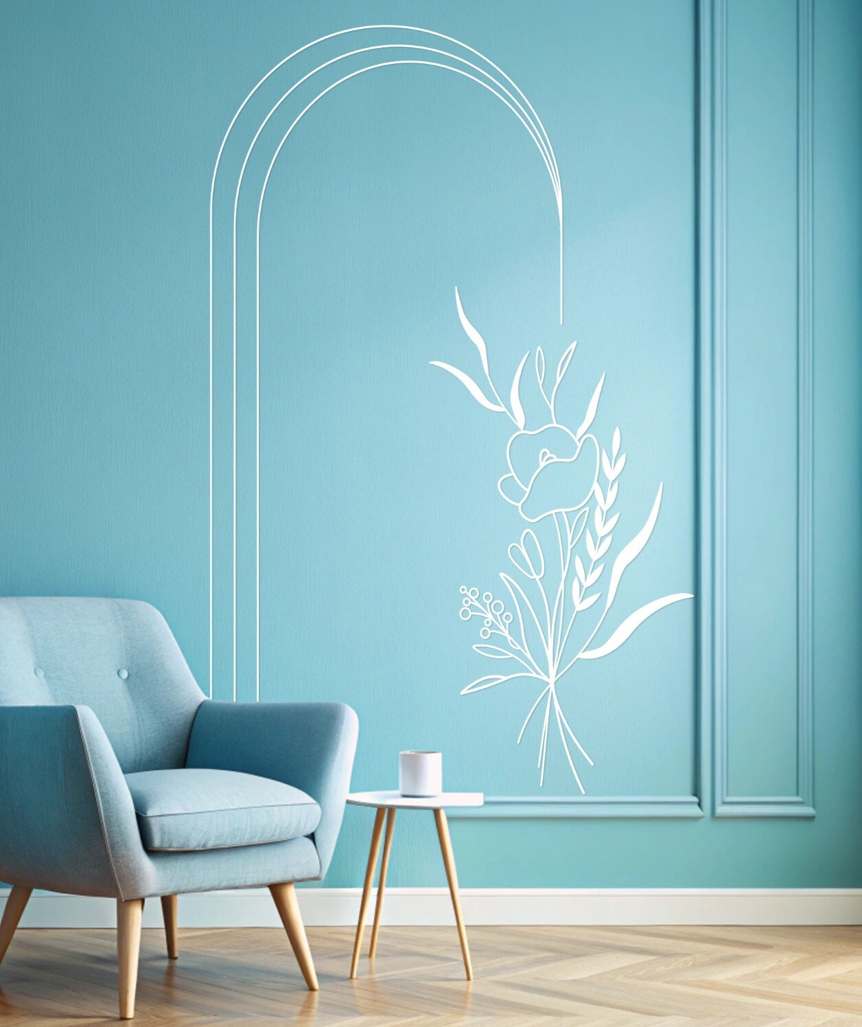 Minimalist Arch Floral Wall Decal – Modern Line Art Vinyl Sticker se268