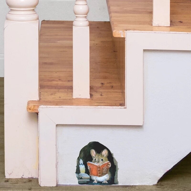 3D Wall Sticker Realistic Mouse Decal Miniature Mouse Hole Home Decoration Mural