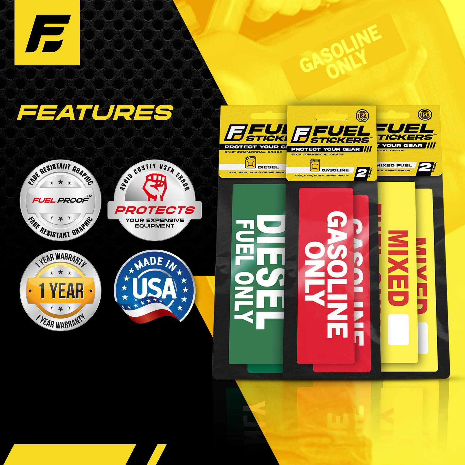 Diesel Only, Gas Only, Mixed Only Sticker – Essential Variety Pack – 2 Label of