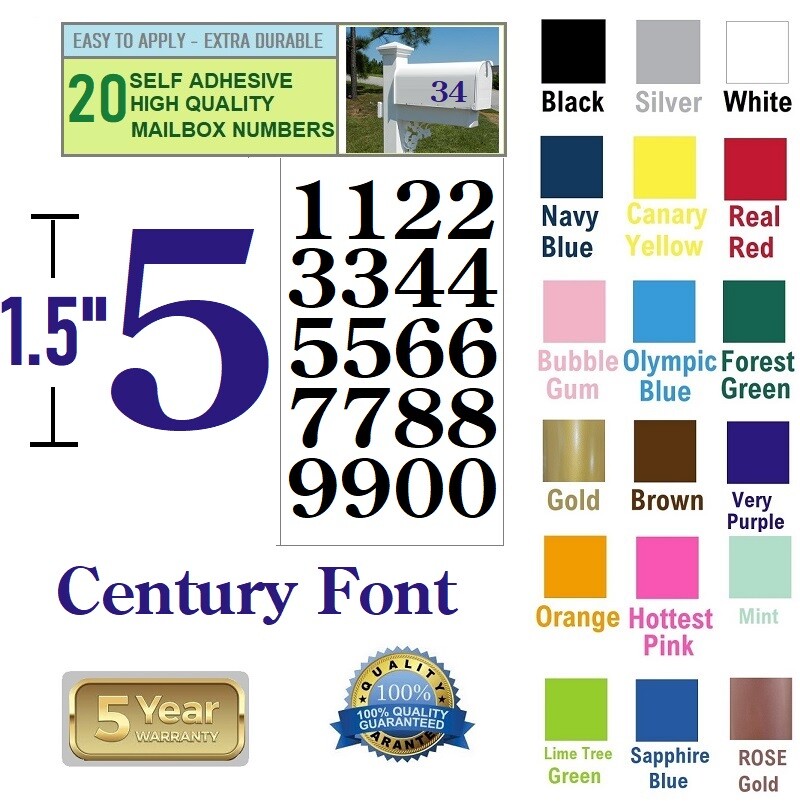 LOT Of 20, 1.5" High SELF ADHESIVE VINYL MAILBOX NUMBERS, DOOR,LOCKERS, CENTURY