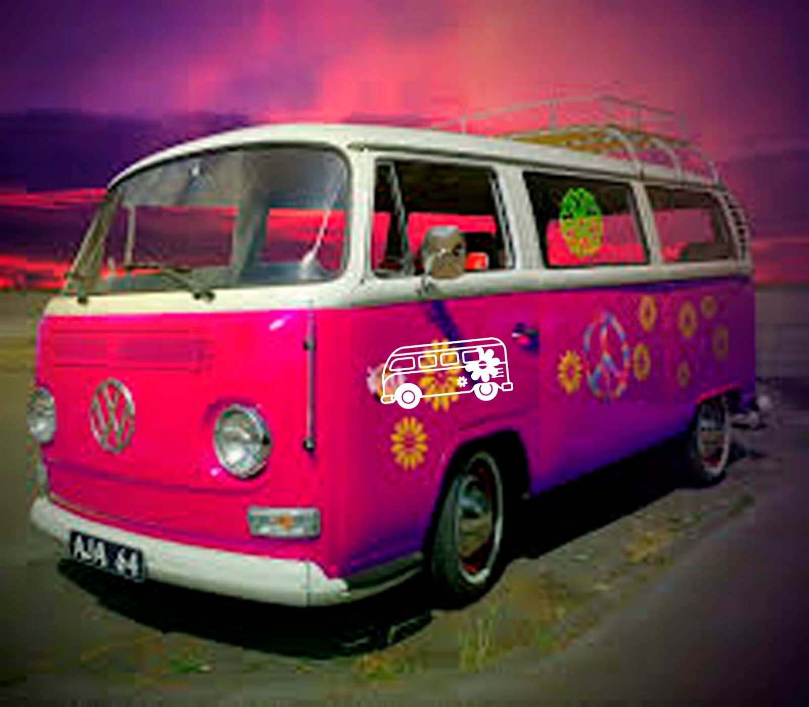 Hippie Bus Decal vinyl flower power retro 70s bumper sticker choice colors size