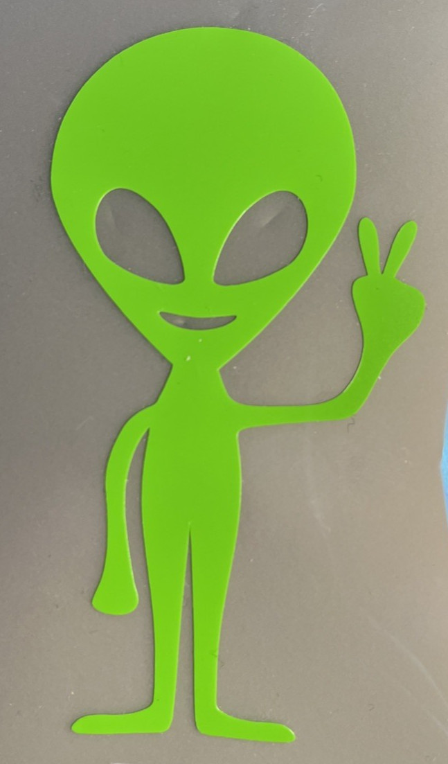 Alien Vinyl Decal – Flourescent Green – 3.5" x 2" – Permanent, Self Adhesive