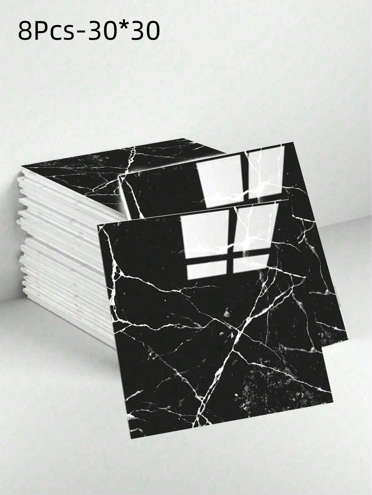 Black Marble Peel And Stick Tiles 8pcs 30x30cm Removable Waterproof