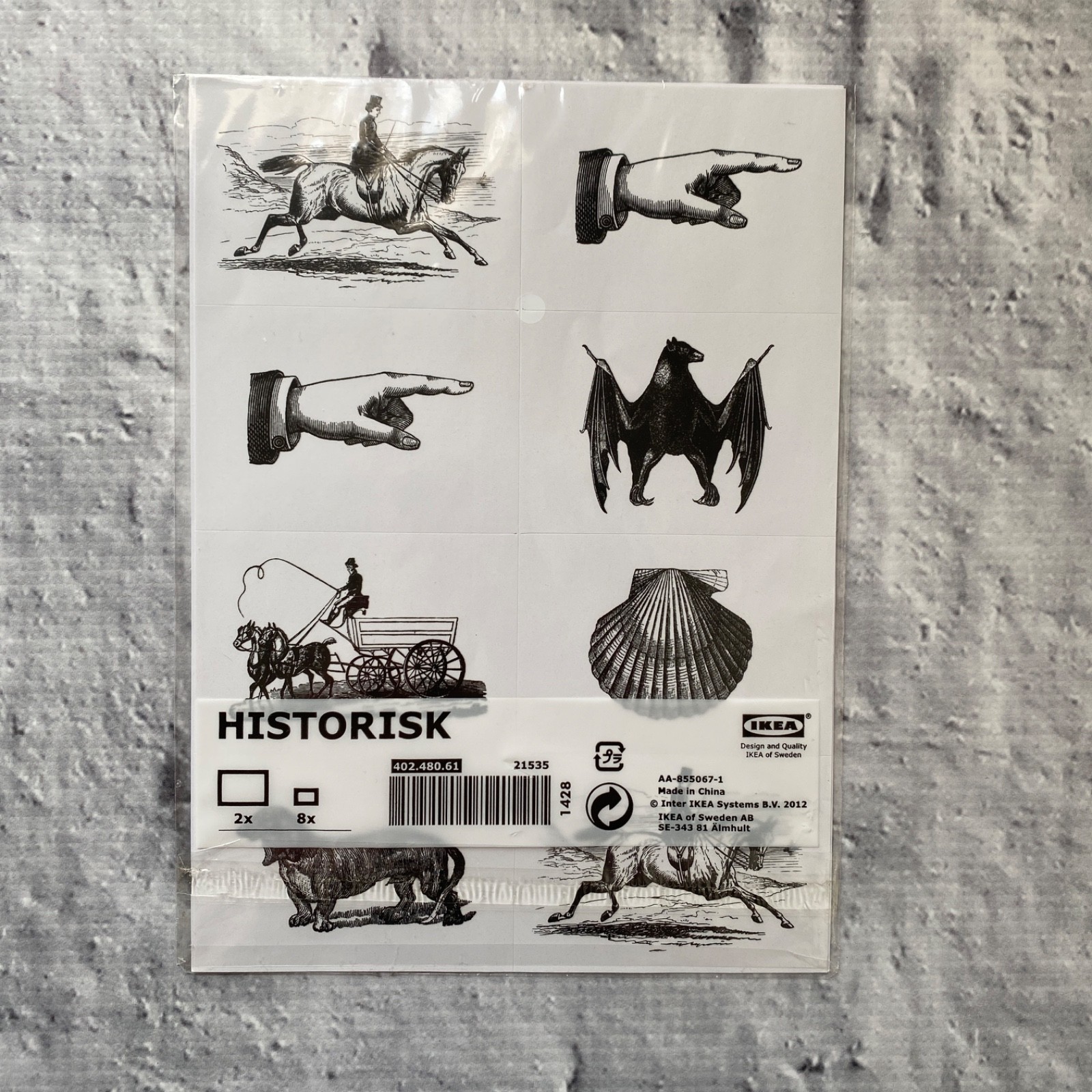 IKEA Stickers HISTORISK Dog Bat Horse Victorian Vintage Style 10 stickers total