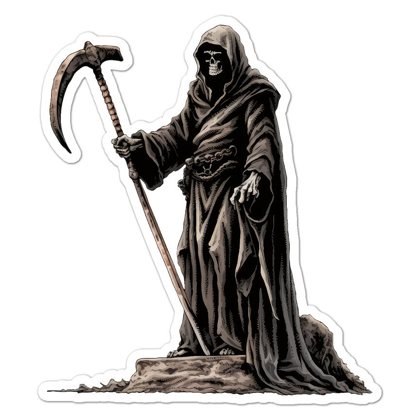 Death Grim Reaper, Vinyl Decal Sticker, Indoor Outdoor, 3 Sizes, #9477