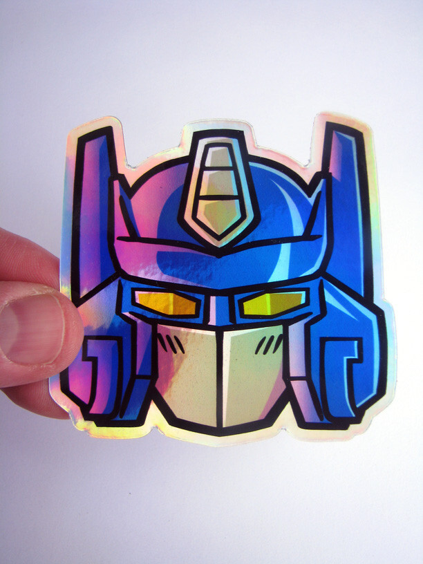 G1 Toy Head Prime Holographic Sticker Metallic Robot Laptop Skateboard Decal