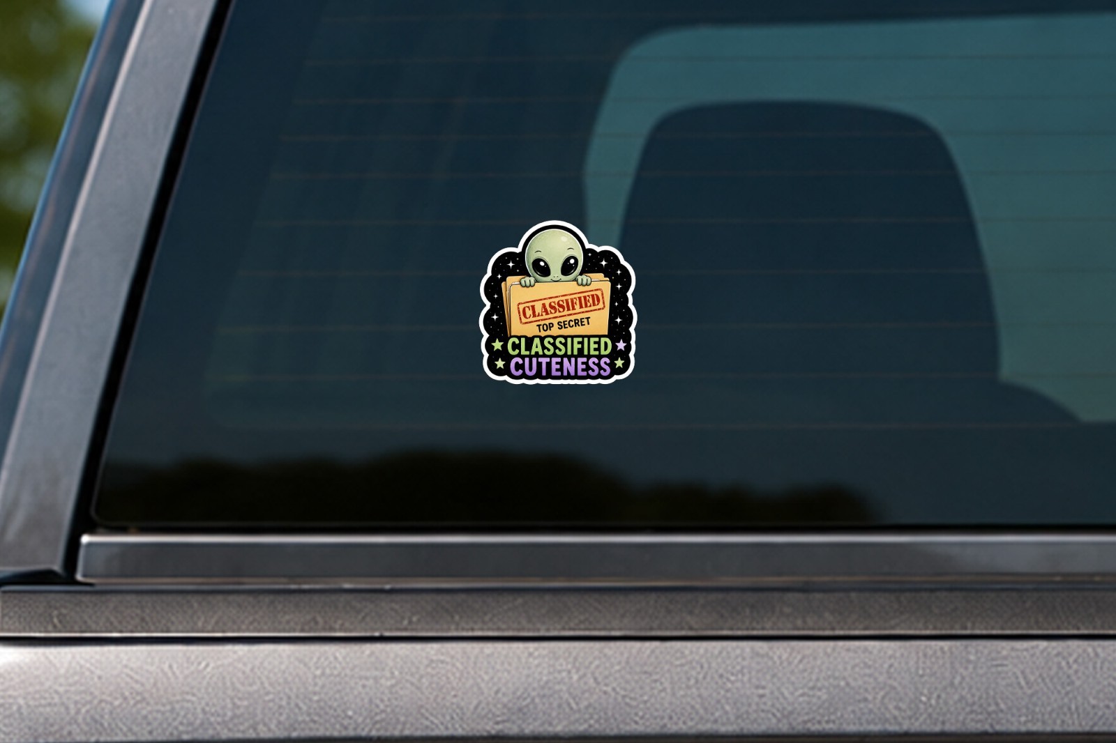 Alien Vinyl Decal Sticker UFO Space Sci Fi Laptop Window Binder Locker Cute