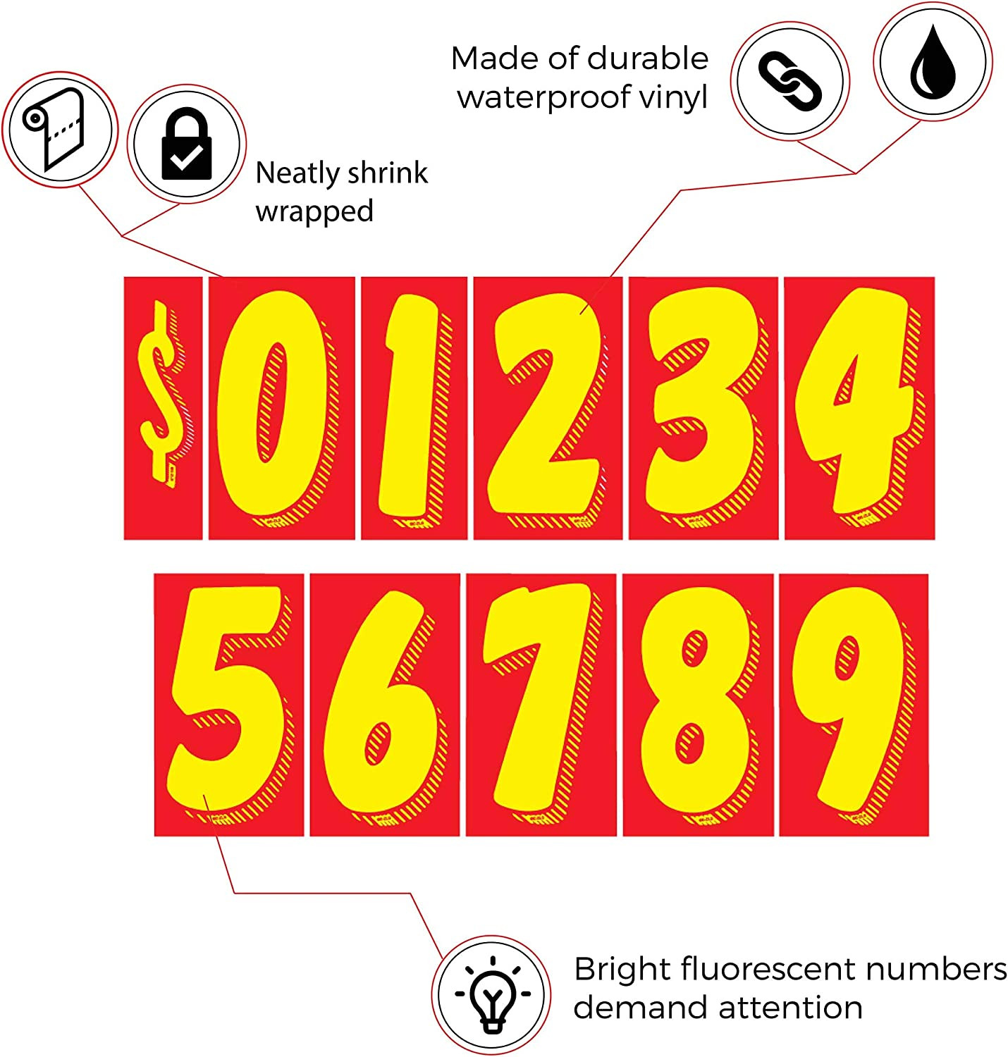 EZ Line Vinyl Decals for Cars Red and Yellow Large Number Stickers Windshield Nu