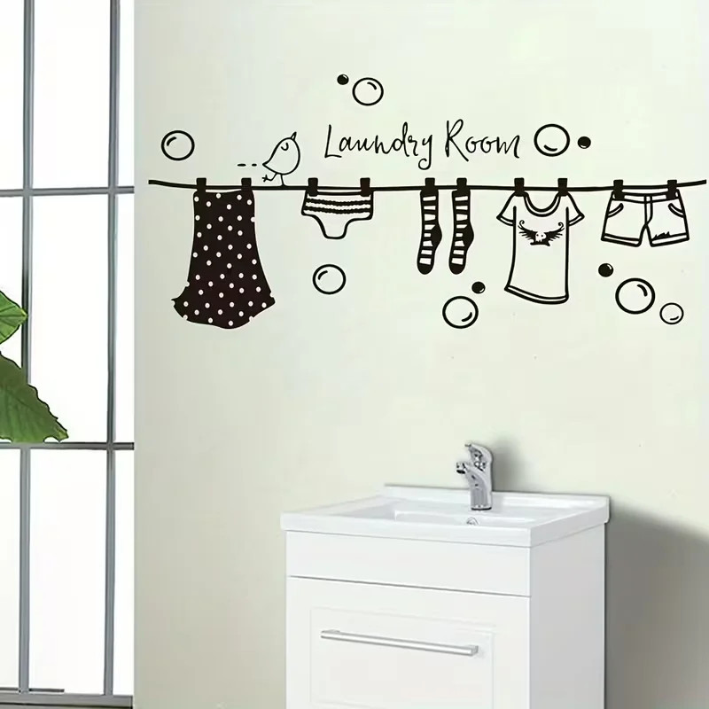 Charming Cartoon Vinyl Wall Decal for Laundry Room – Easy Stick & Peel,