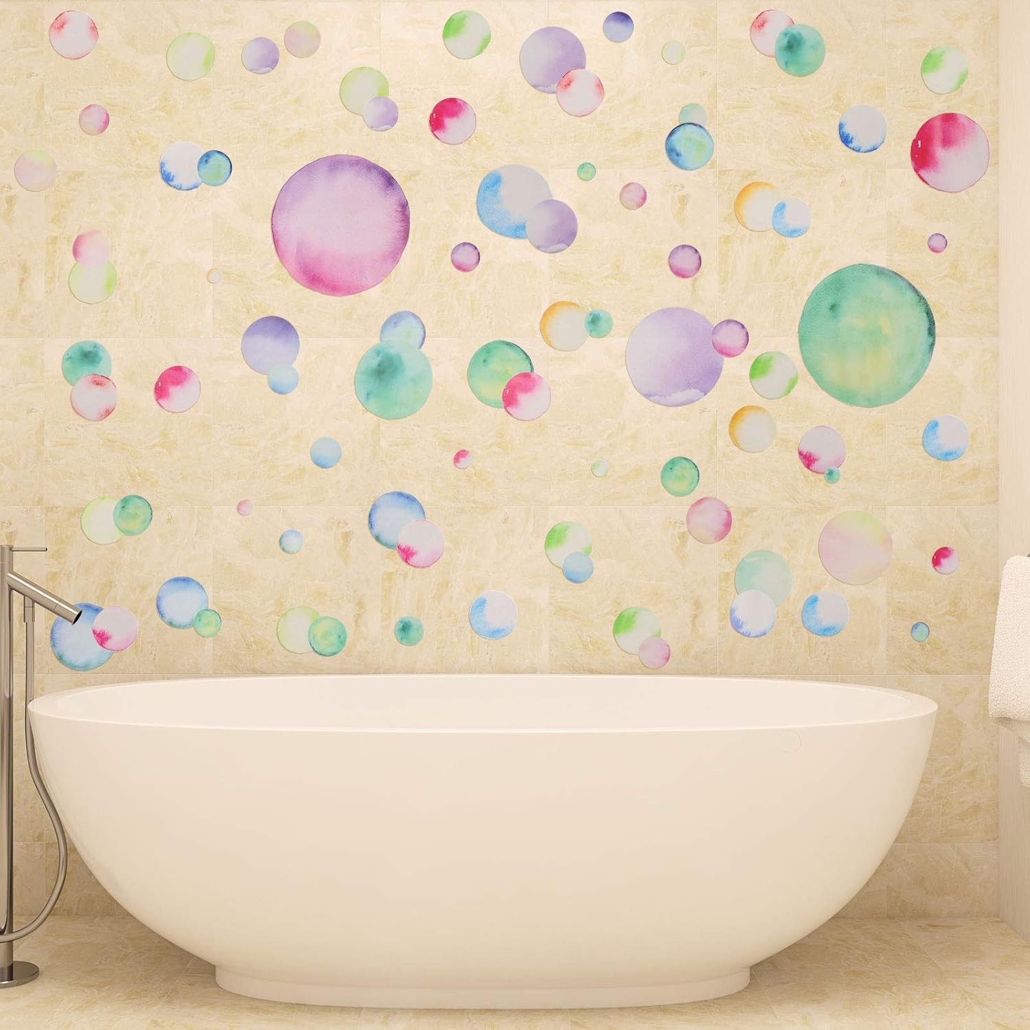 150 Pieces Large Polka Dot Wall Decals Watercolor Dots Wall Stickers Rainbow Col
