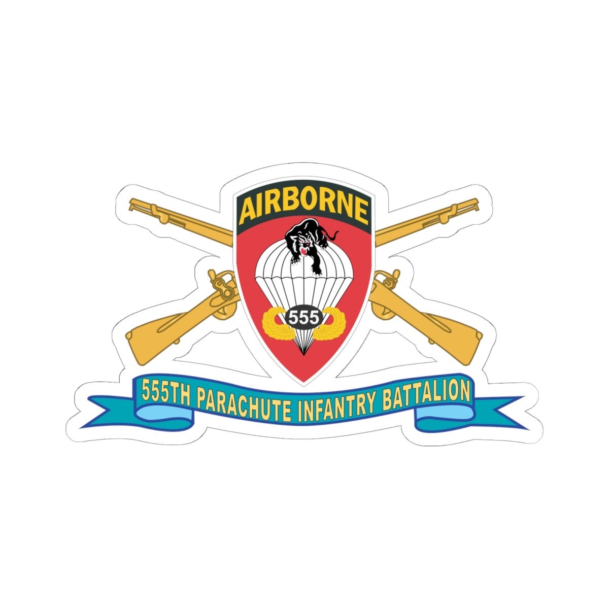 Kiss-Cut Stickers – Army – 555th Parachute Infantry Battalion – SSI w Br -Ribbon