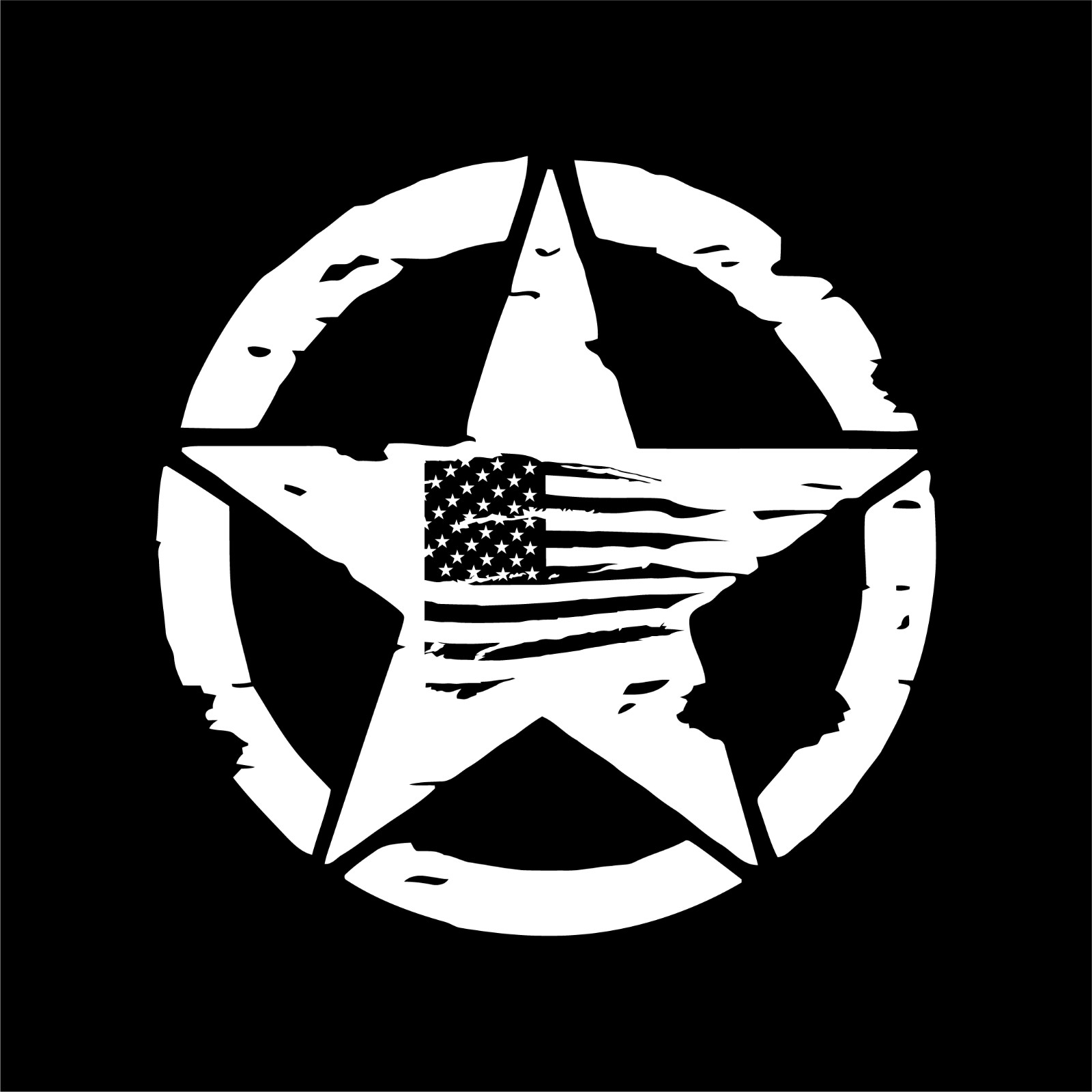 Distressed Army Star With Distressed US Flag Automotive Die Cut Decal Made USA