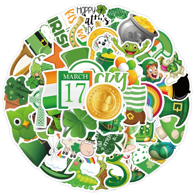 50 Pcs Stickers St. Patrick's Day Envelope Green Laptop Phone Luggage Car Vinyl