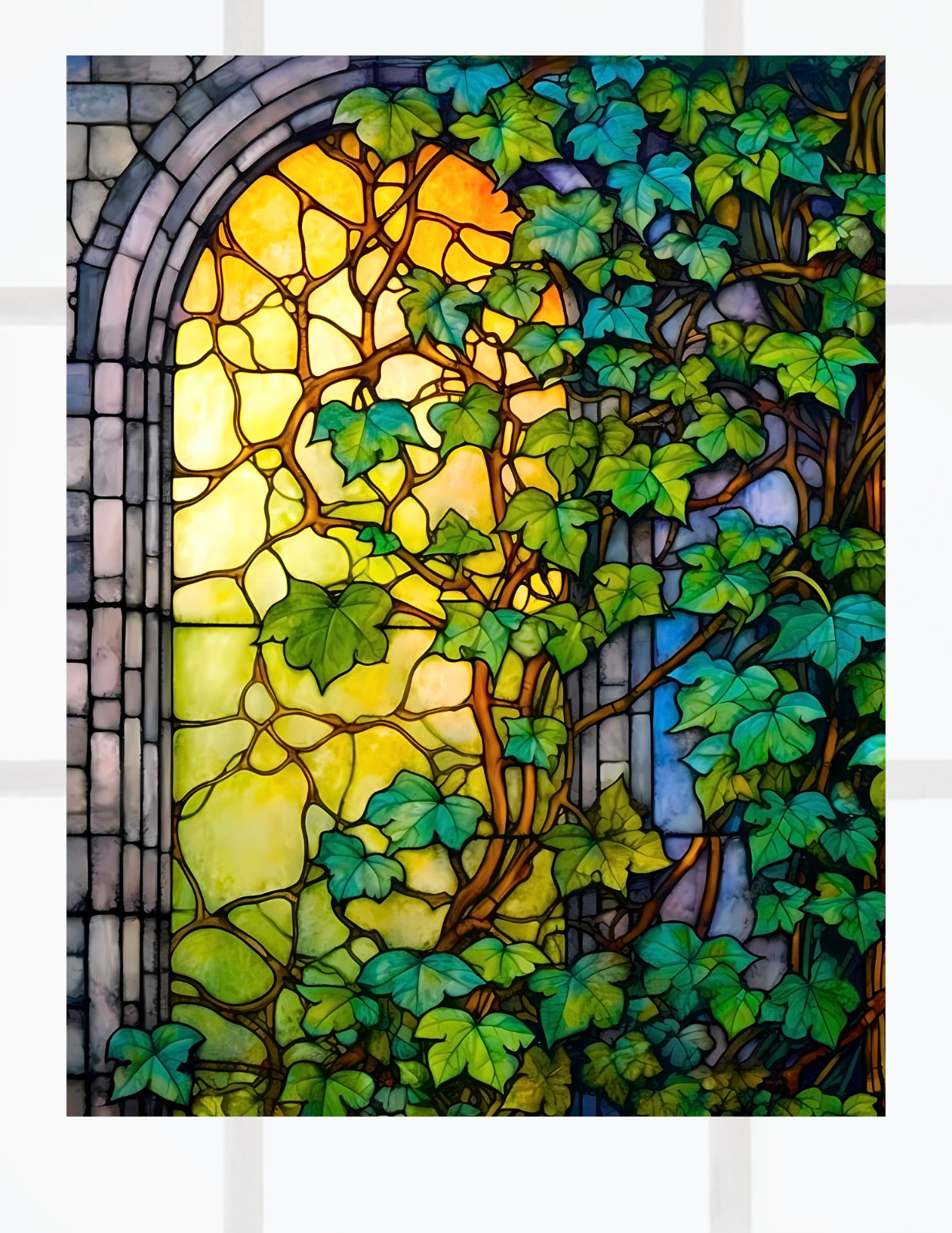 Ivy Trellis Faux Stained-Glass WINDOW CLING Suncatcher Size 10.6" Vinyl