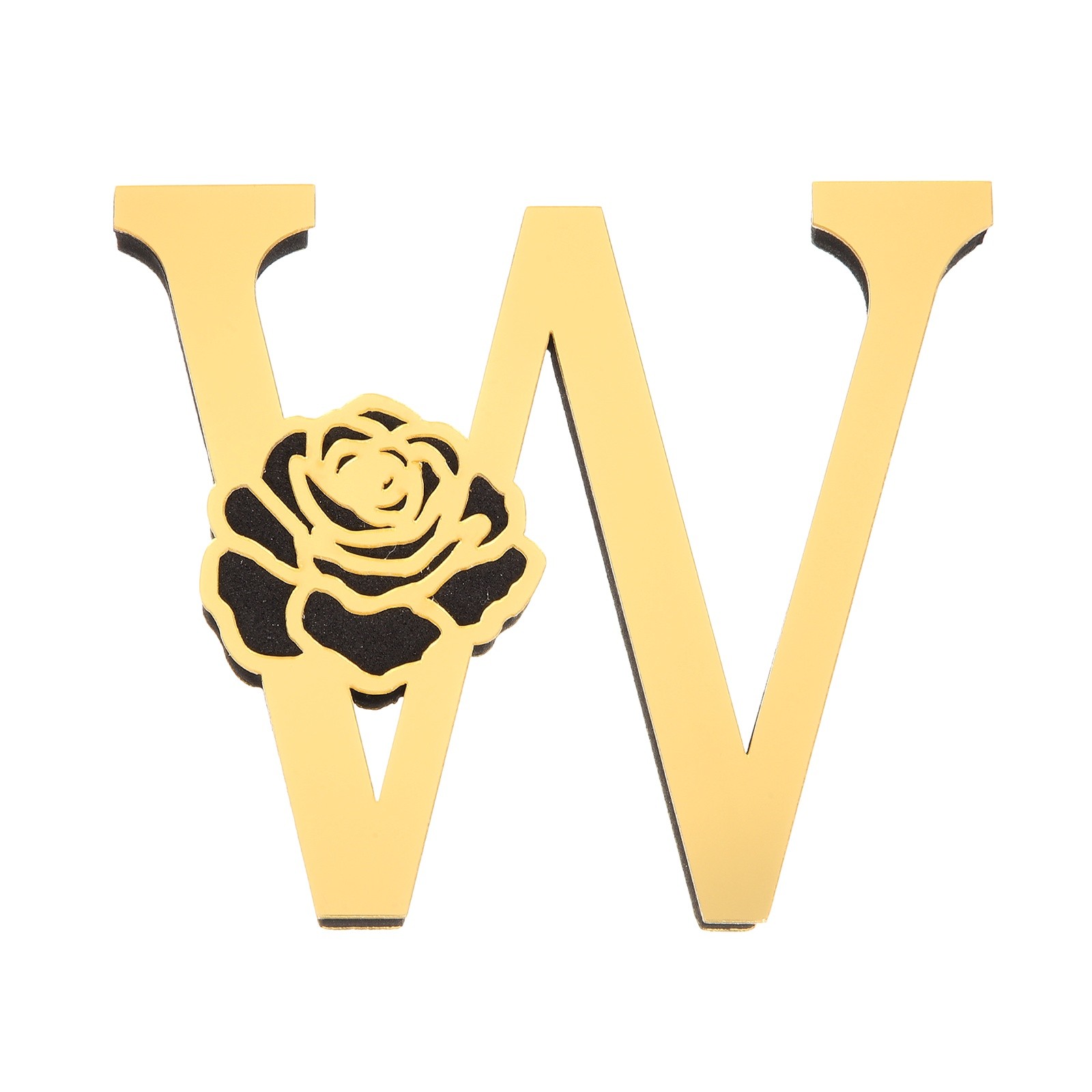 4 Inch 3D Floral Acrylic Alphabet Mirror Wall Stickers Letter W Light Gold