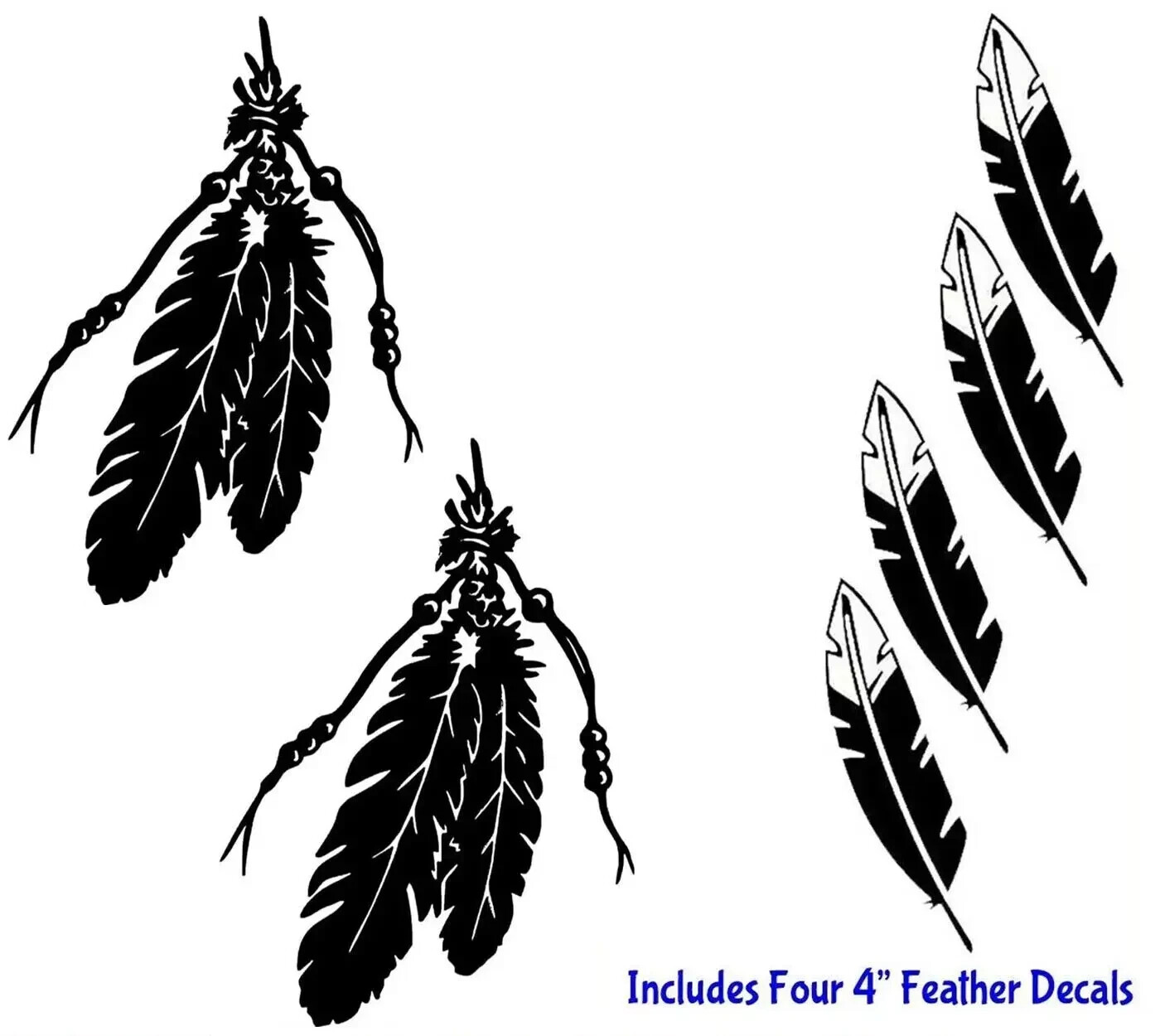 Native American Feathers Two 5" Black Vinyl Decals car truck laptop tablet