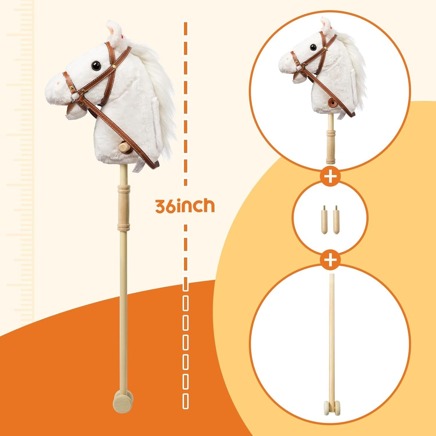 Stick Horse Plush Handcrafted Hobby Horse on a Stick with Wood Wheels Real Pony