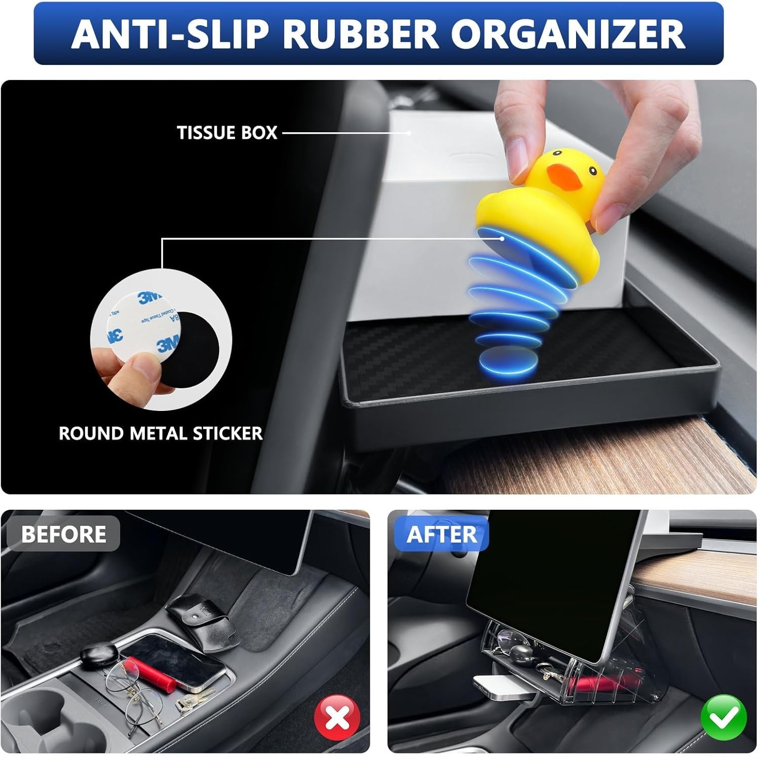 Hideable under Screen Storage Organizer Compatible with Tesla Model Y 2024-2020(