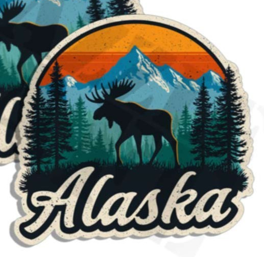 Alaska sticker vinyl decal moose sunset wildlife mountain 2 PACK Made in the USA