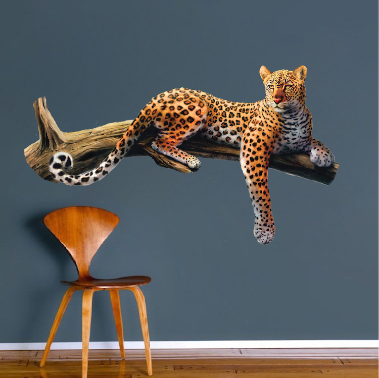 Leopard Wall Decal Mural Wild Cat Safari Animal Tree Wall Vinyl Mural, a70