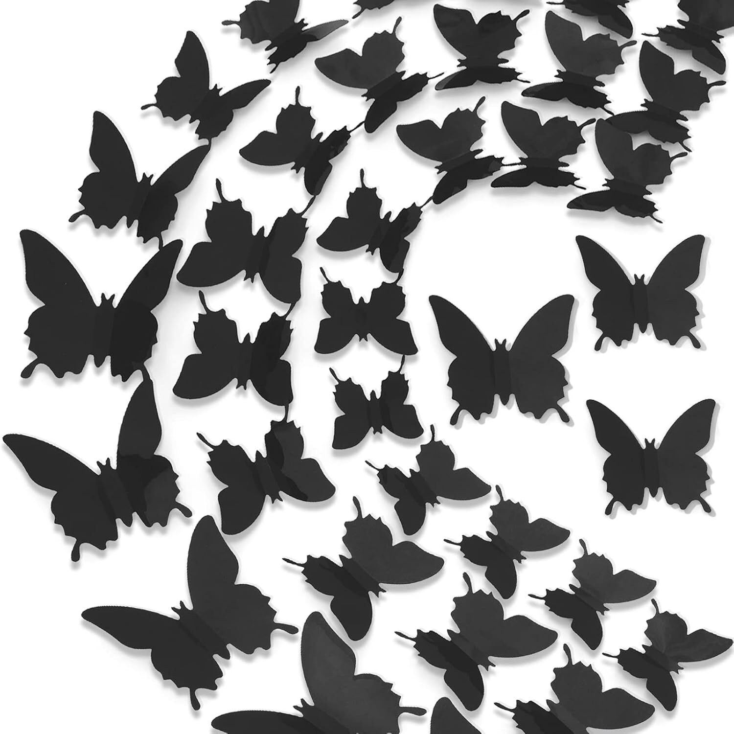 3D Butterfly Wall Decor 48pcs Black Polished Butterflies Stickers