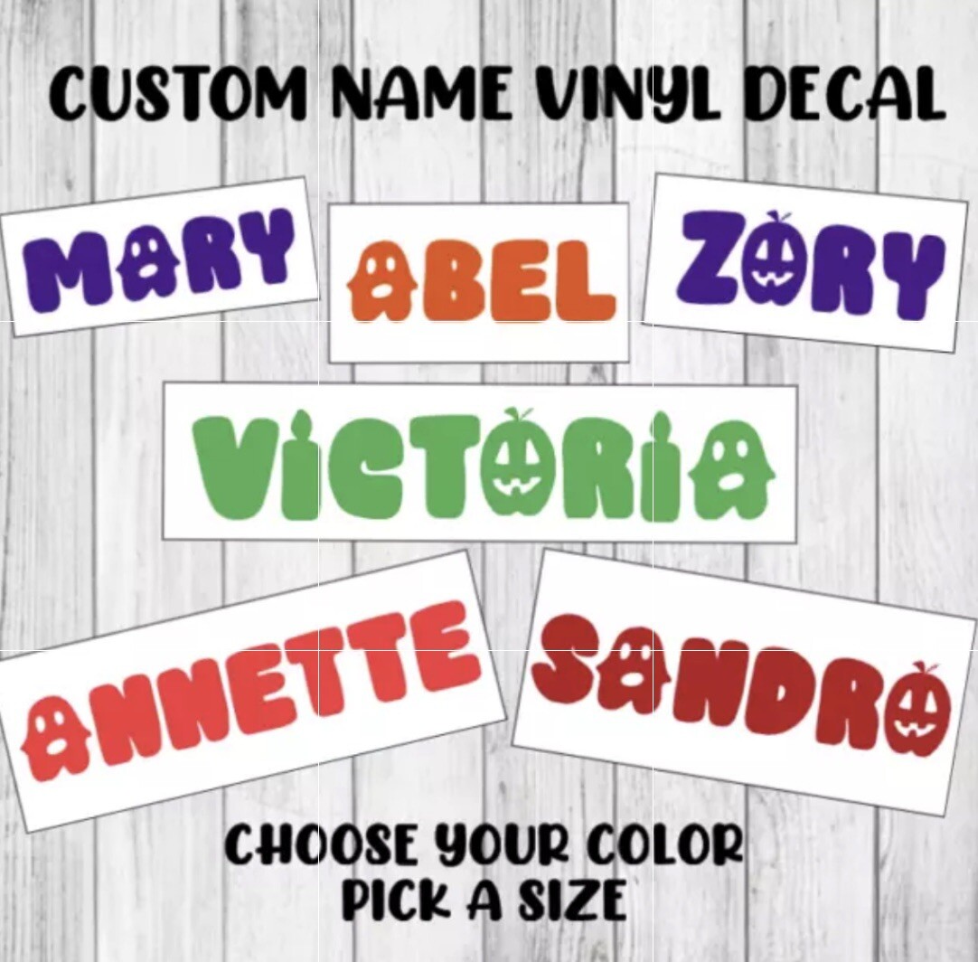 Halloween Pumpkin Ghost Custom Name Decal Vinyl Sticker Personalized Spooky Font